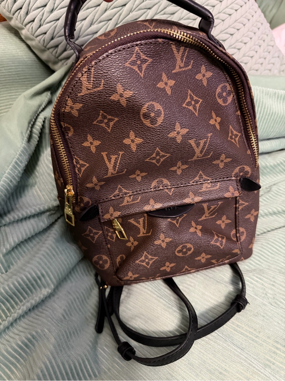 Brown/Tan Mini Backpack with Gold Hardware